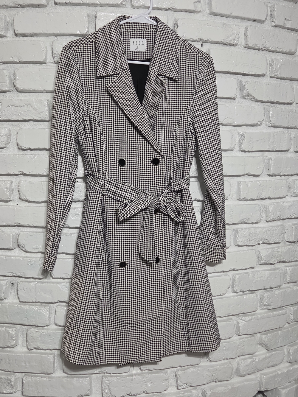 ELLE Houndstooth Trench Coat in Black & White Size 2